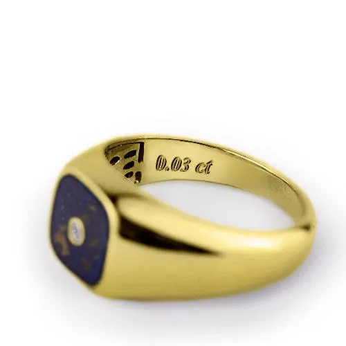 10K Gold Men's Diamond Ring with Natural Lapis Gemstone