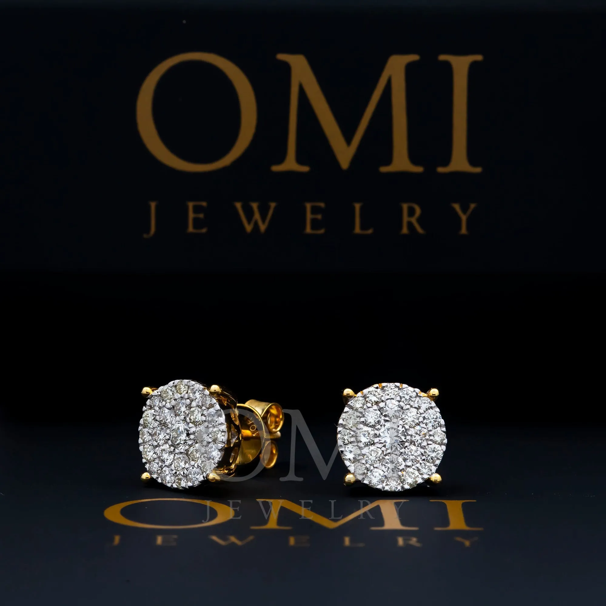 10K GOLD ROUND DIAMOND CLUSTER EARRINGS 0.90 CTW