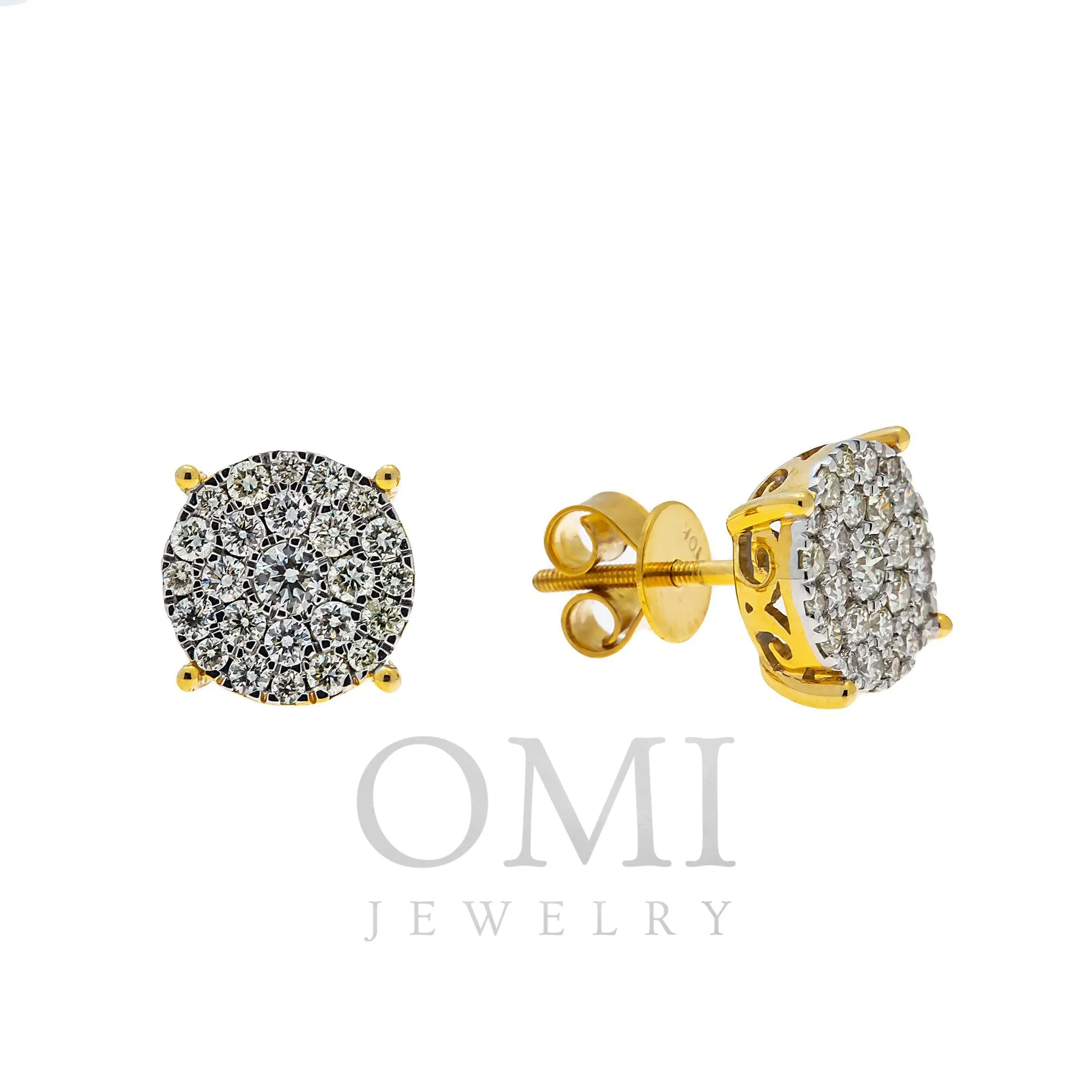 10K GOLD ROUND DIAMOND CLUSTER EARRINGS 0.90 CTW