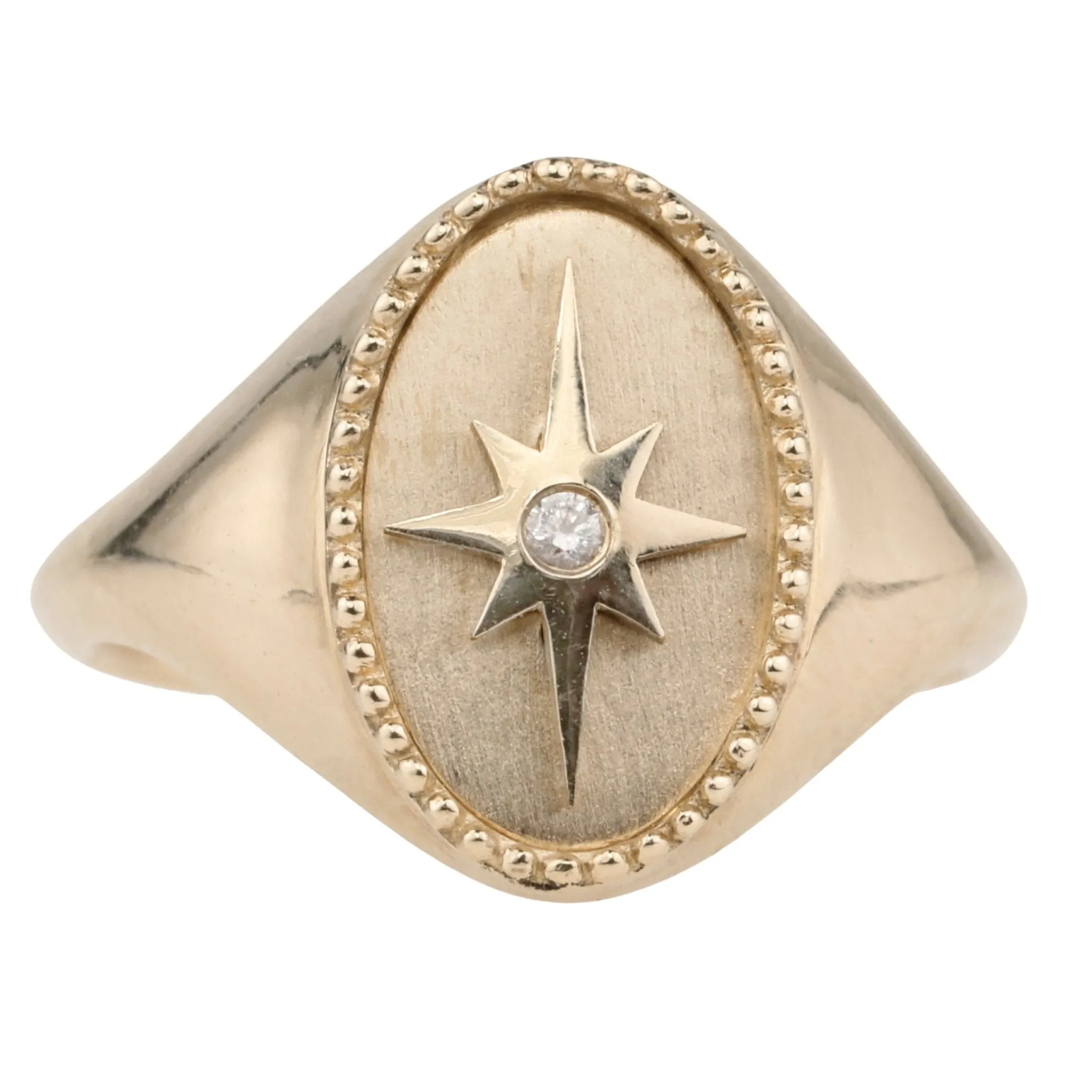 10K Gold Star Signet Ring with Diamond Detail