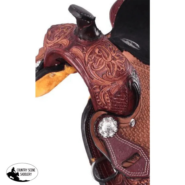 12" Double T youth saddle with floral and basketweave