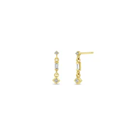 14k 3 Linked Mixed Diamond Short Drop Earrings