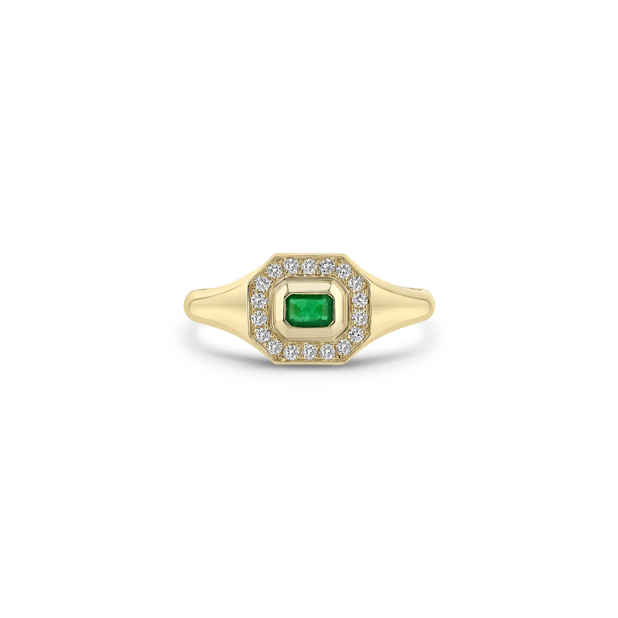 14k Emerald Cut Emerald Diamond Halo Signet Ring