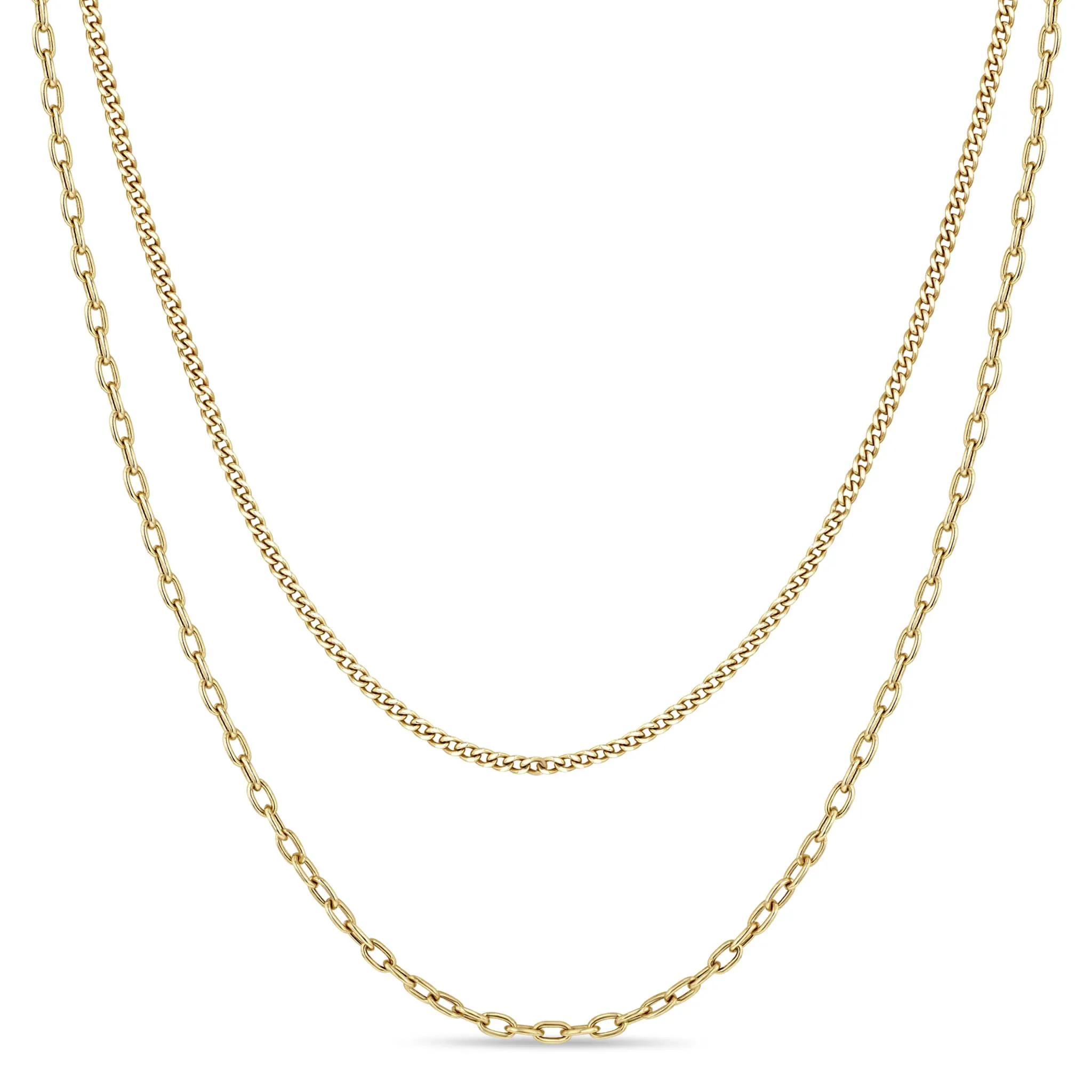 14k Extra Small Curb Chain & Square Oval Link Layered Necklace