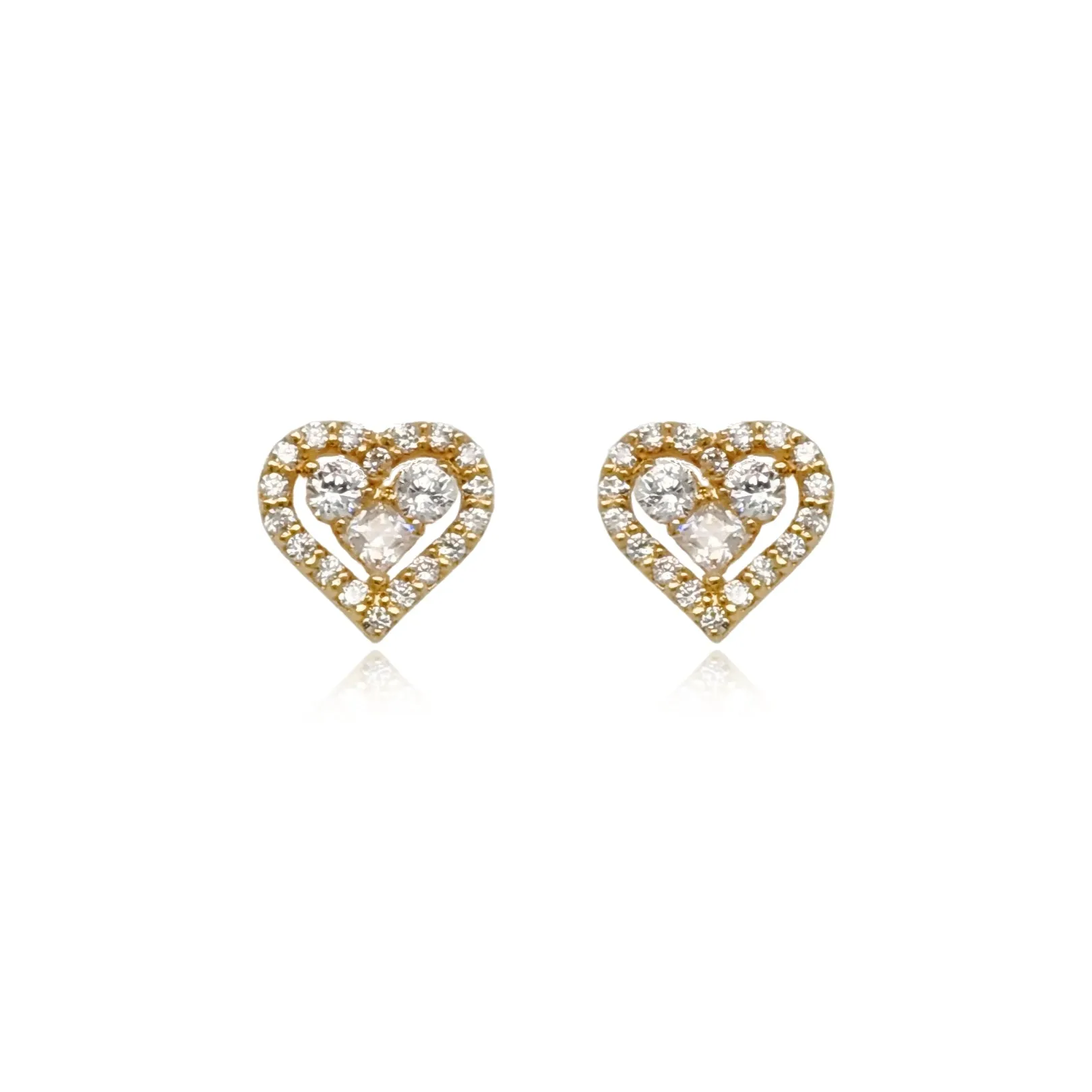 14k Gold Micropave CZ Heart Stud Earrings