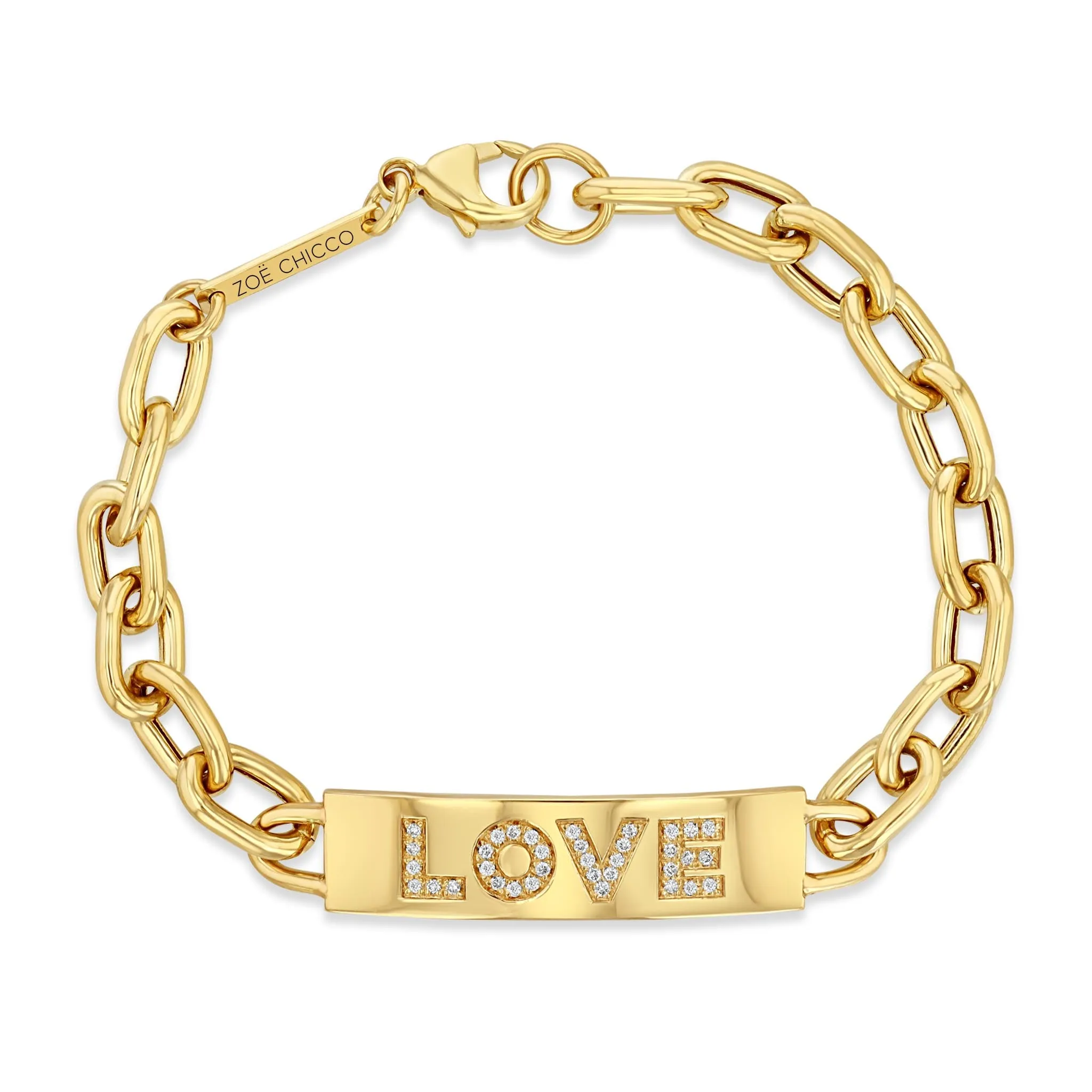 14k Pavé Diamond LOVE XXL Square Oval Chain ID Bracelet