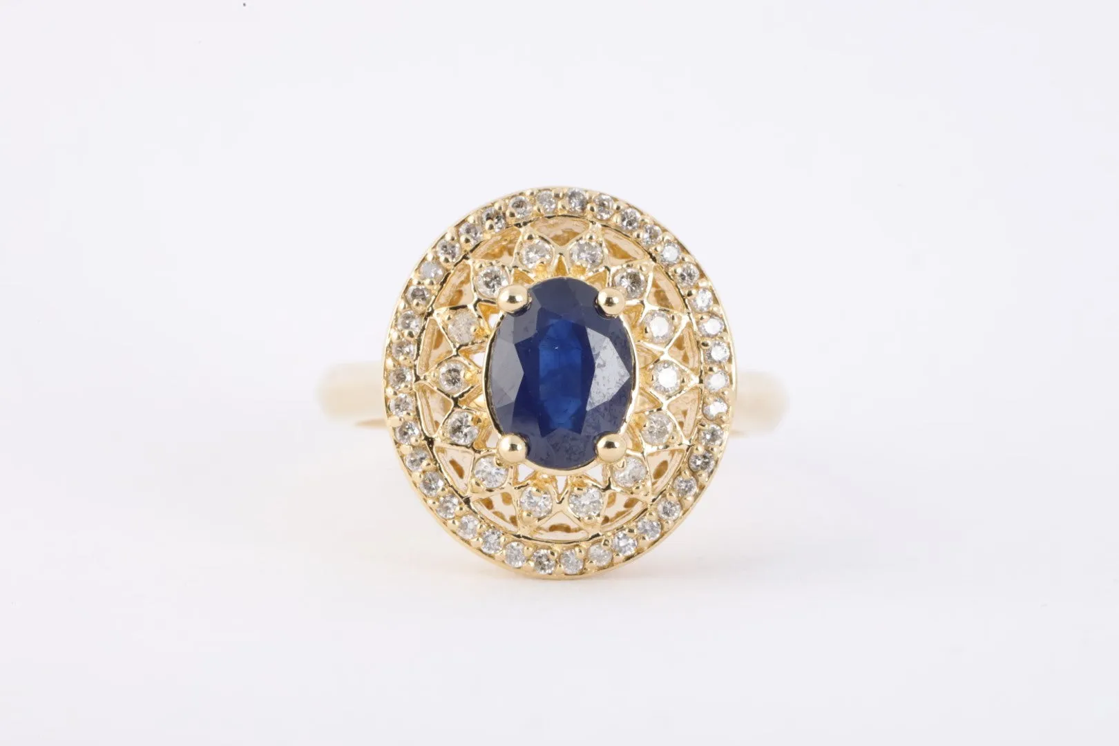 14k Yellow Gold 2.29tcw Sapphire 0.40tcw Diamond Ring Size 7.25 (7.39g.)