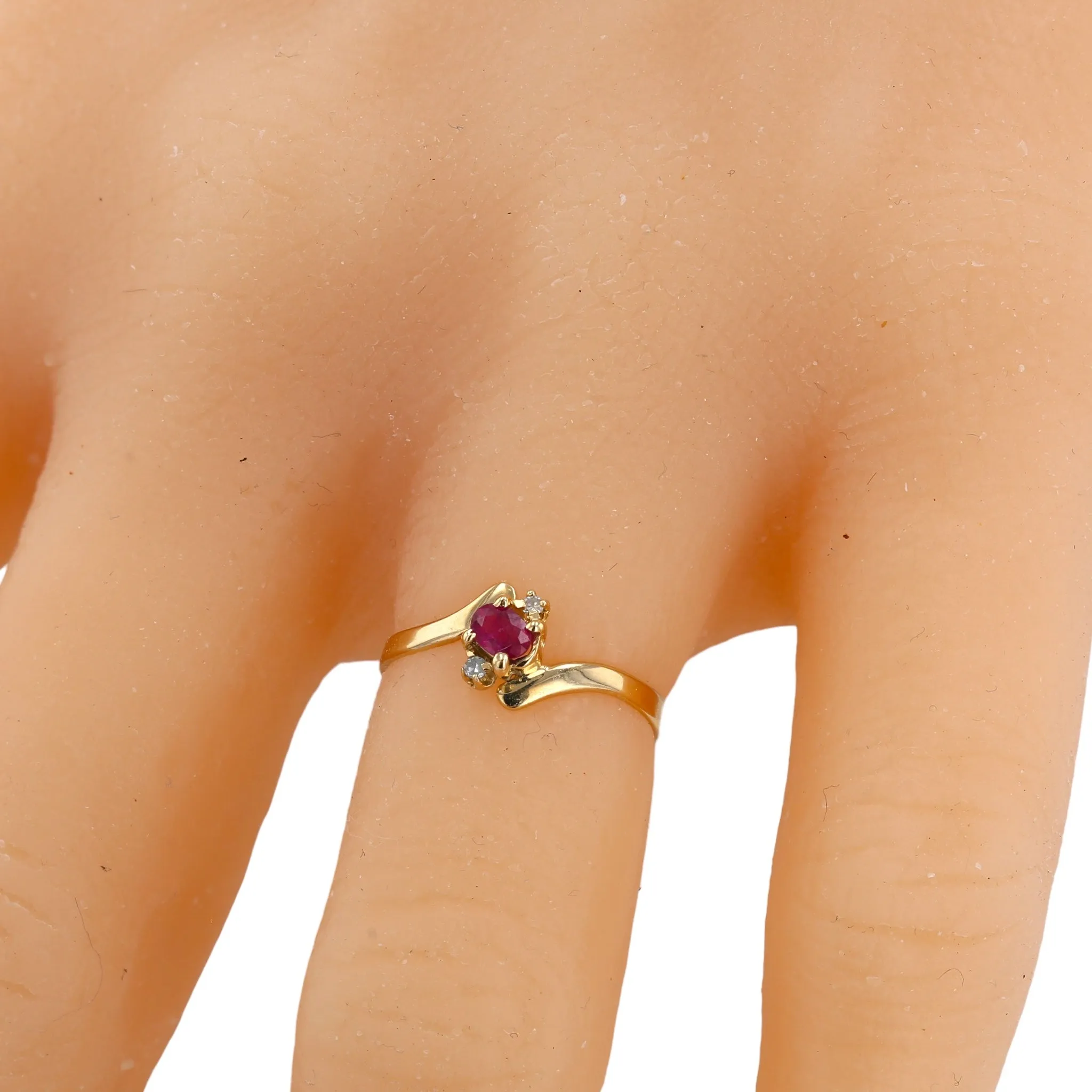 14K Yellow gold bypass ruby and diamonds solitary ring-28410