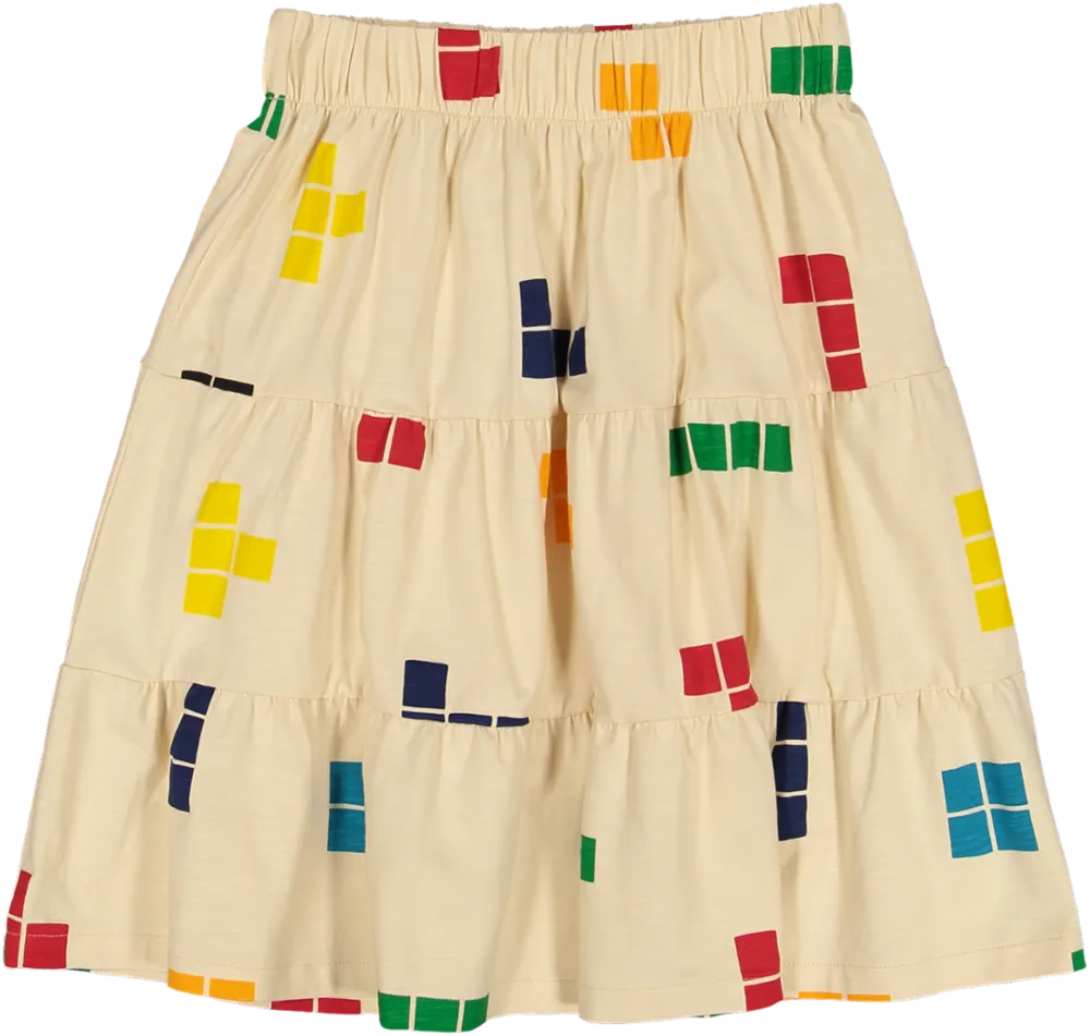 18-058-TIERED SKIRT-Tetris Print