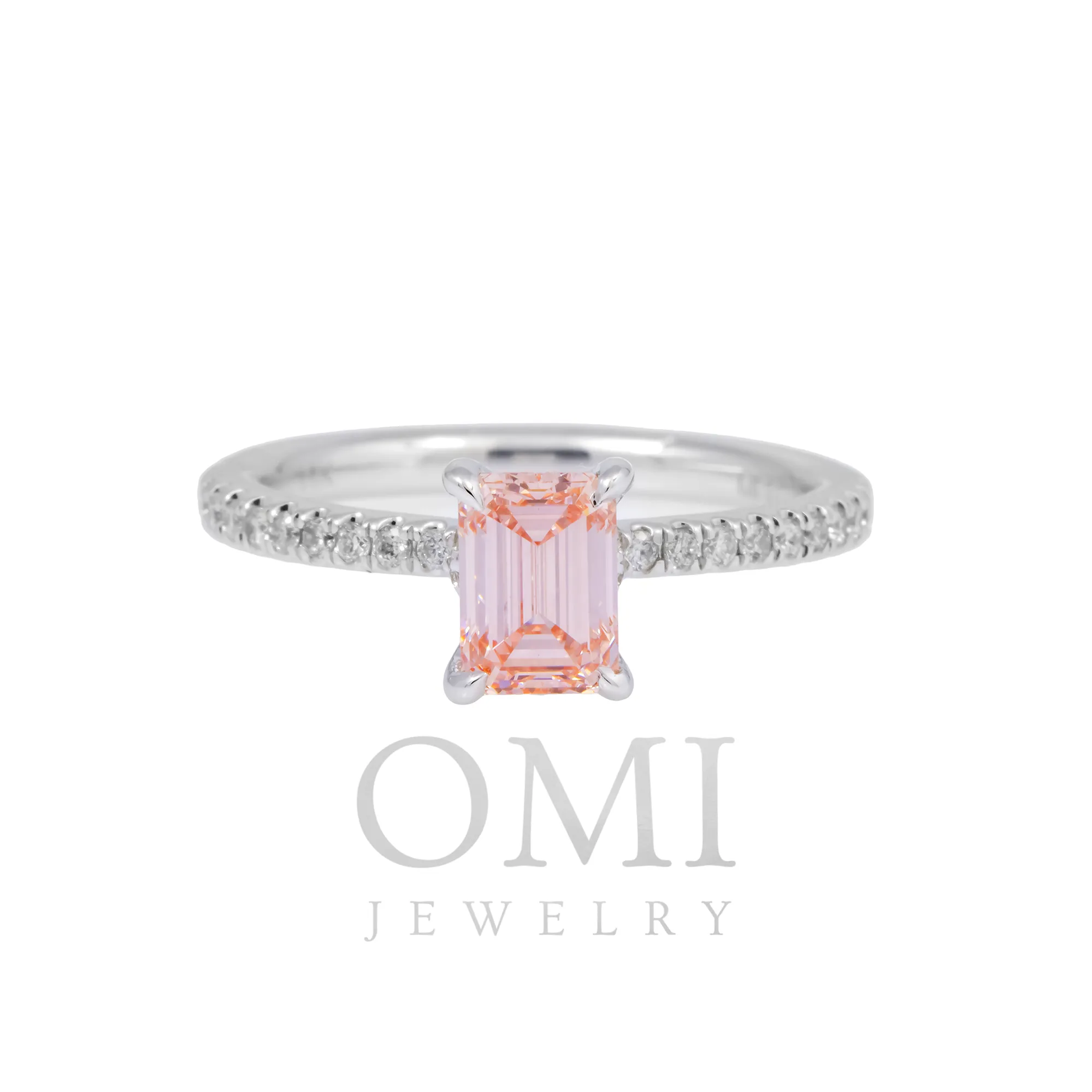 18K GOLD FANCY PINK EMERALD CUT LAB DIAMOND ENGAGEMENT RING CTW