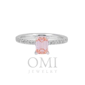 18K GOLD FANCY PINK EMERALD CUT LAB DIAMOND ENGAGEMENT RING CTW