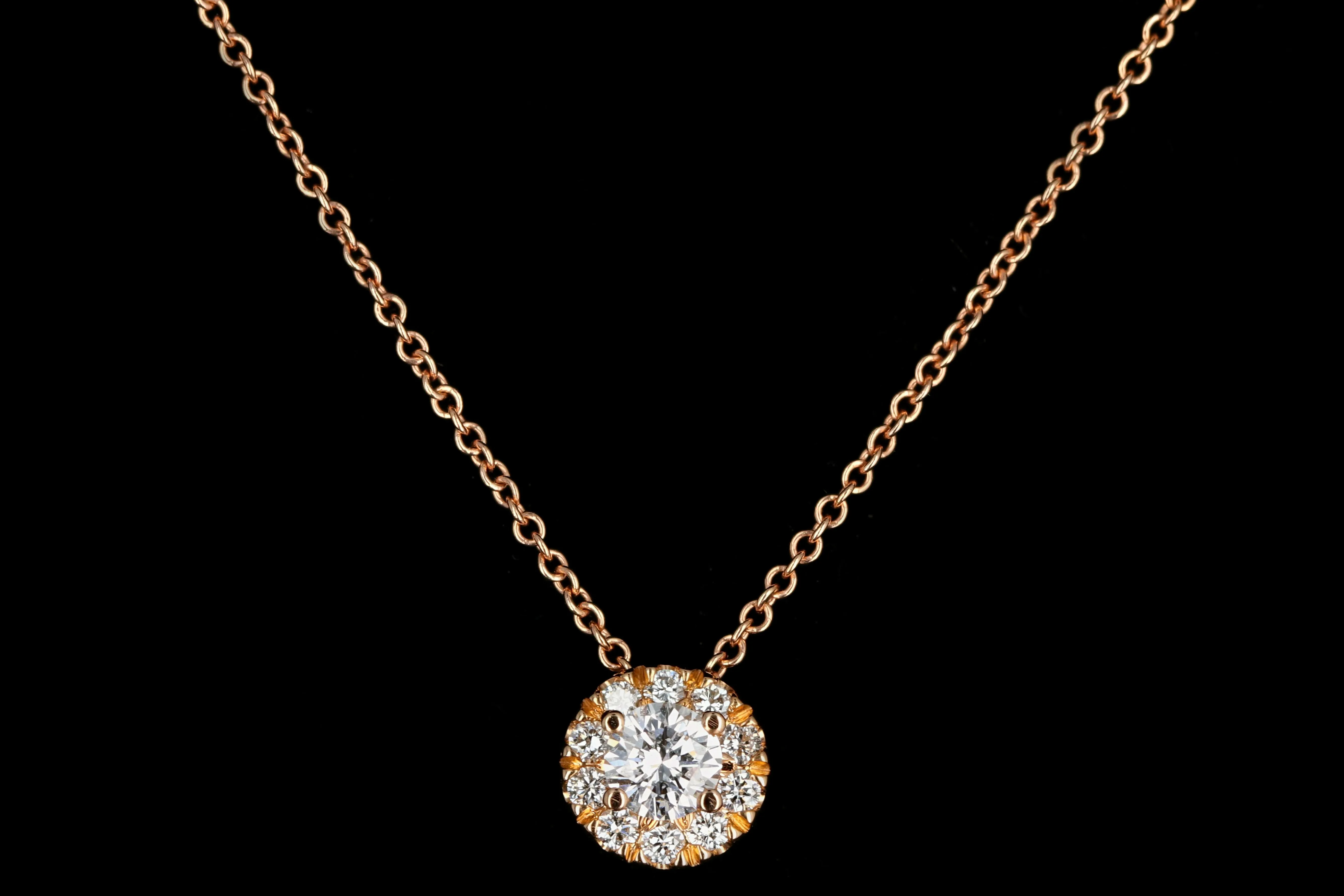 18K White, Yellow or Rose Gold .15 Carat Diamond Halo Necklace