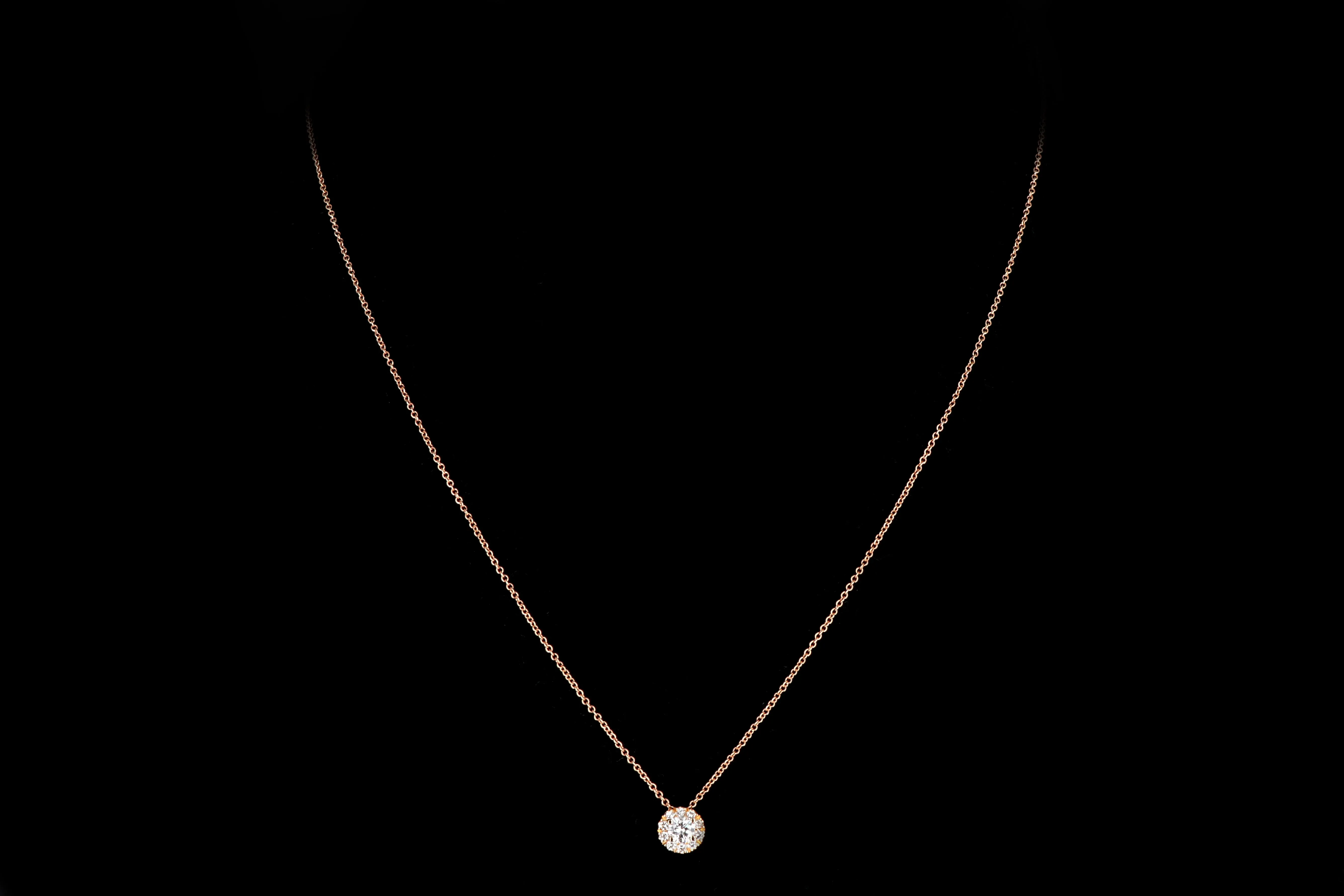 18K White, Yellow or Rose Gold .15 Carat Diamond Halo Necklace