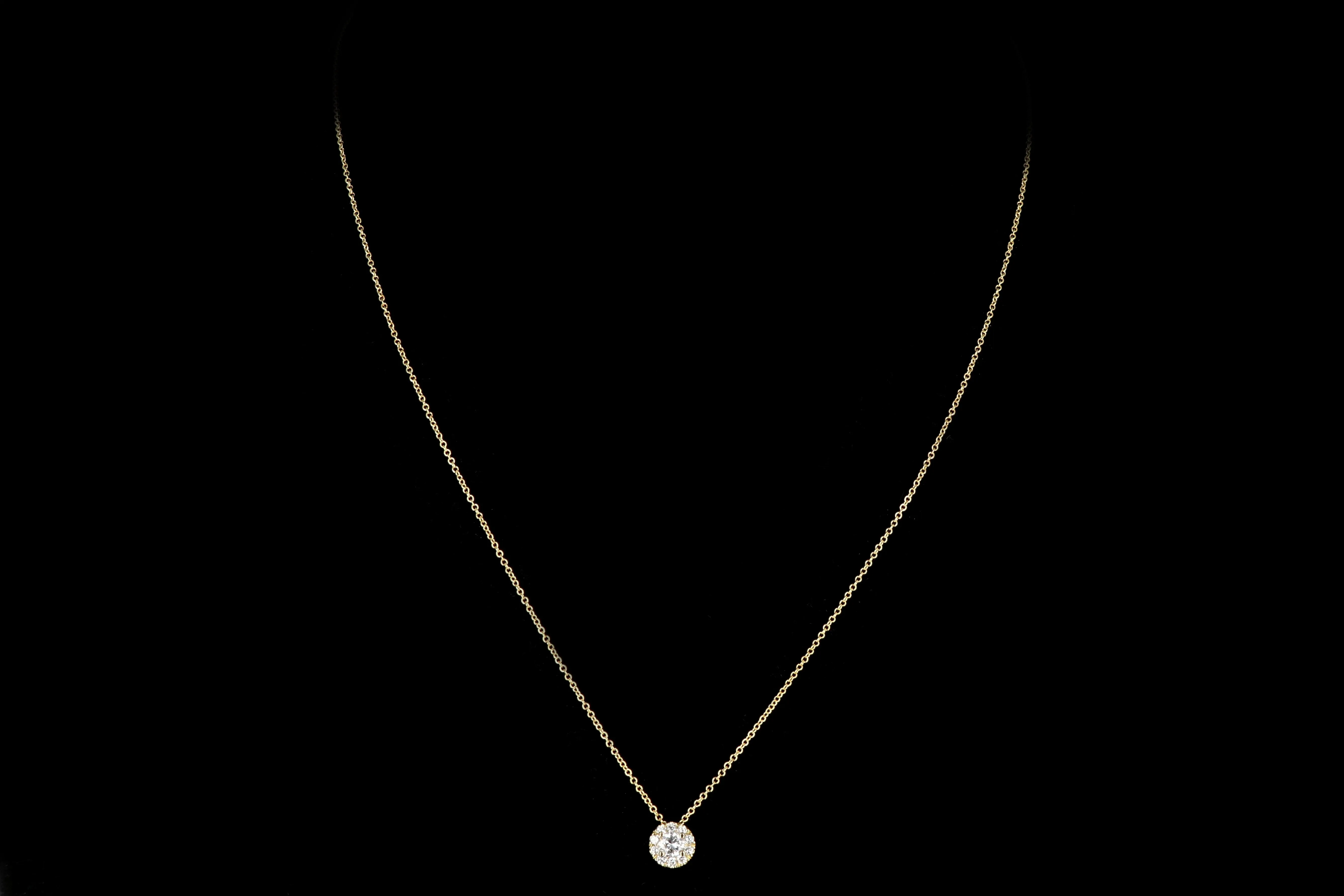 18K White, Yellow or Rose Gold .15 Carat Diamond Halo Necklace