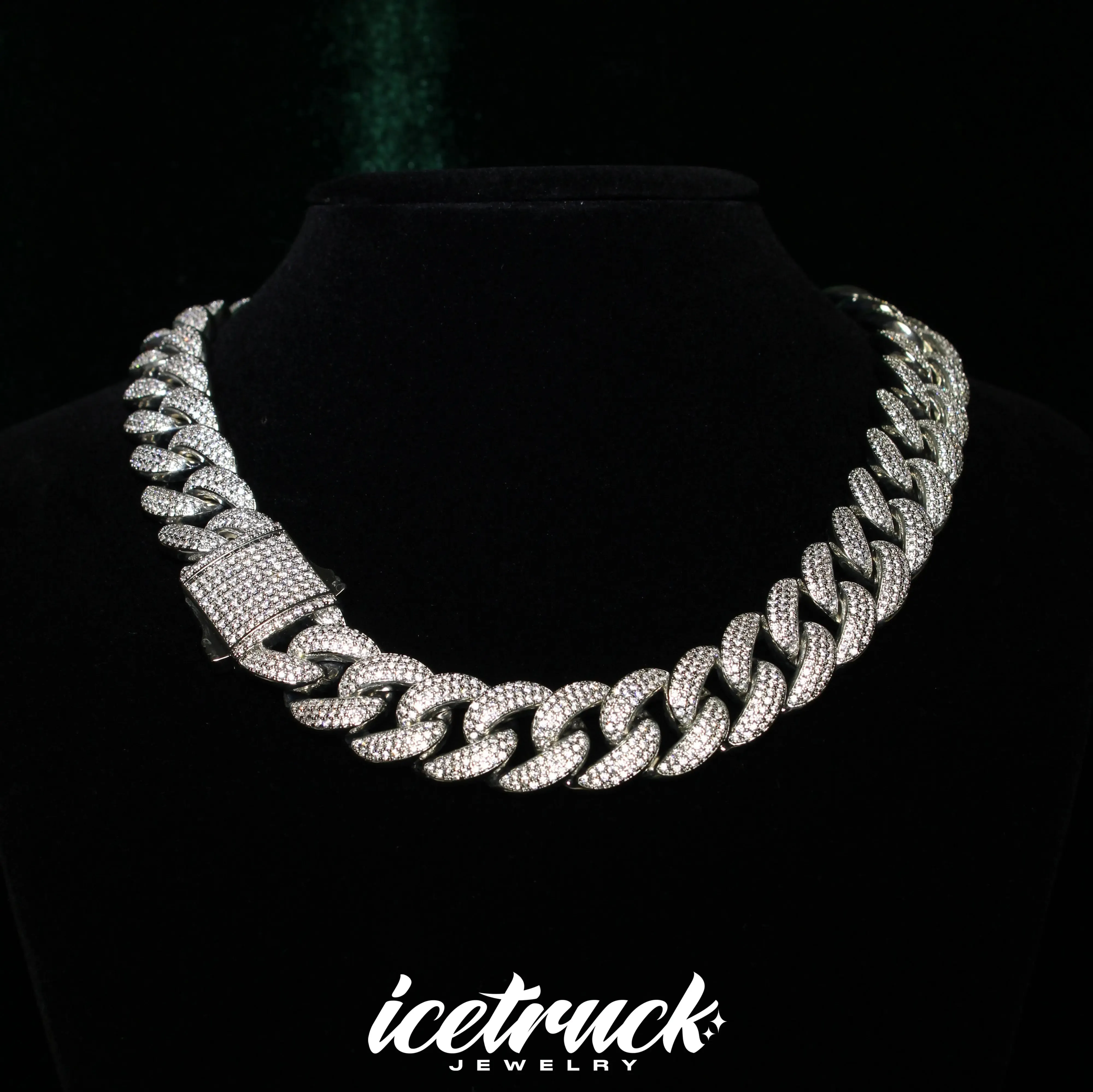 18mm Iced Cuban Link Chain in White Gold