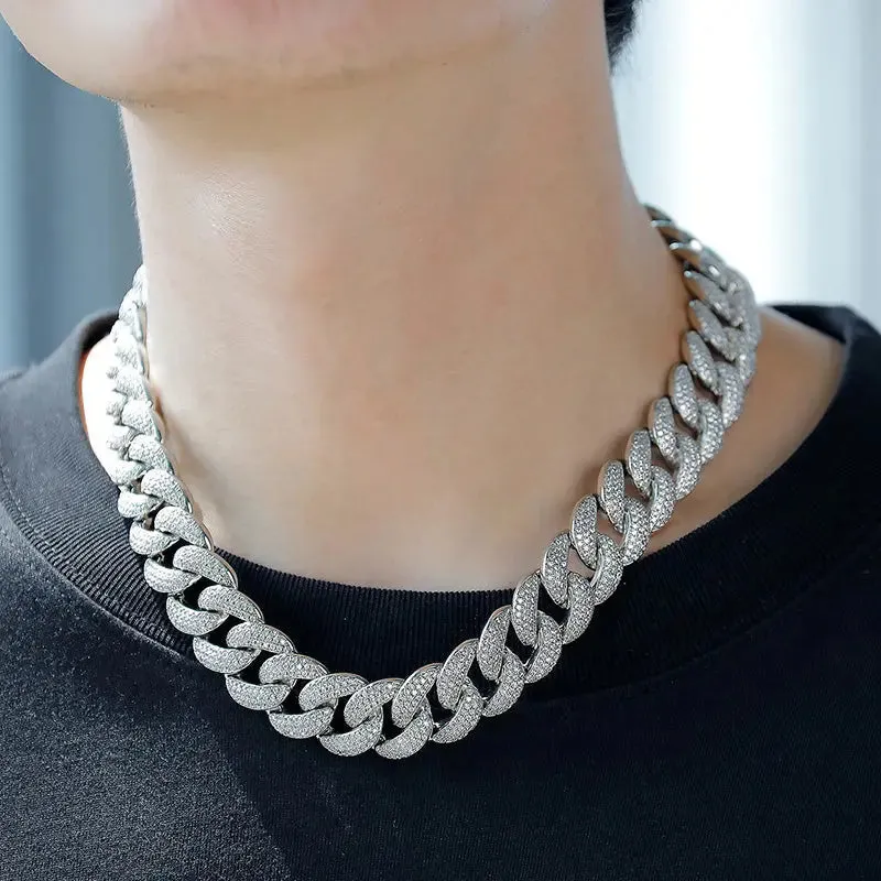 18mm Iced Cuban Link Chain in White Gold