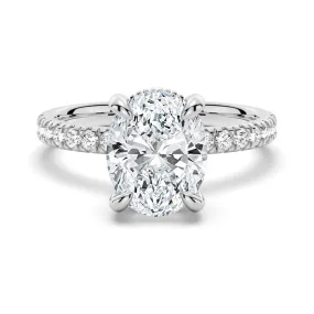 3 CT. Micropavé Oval Moissanite Engagement Ring With Hidden Halo