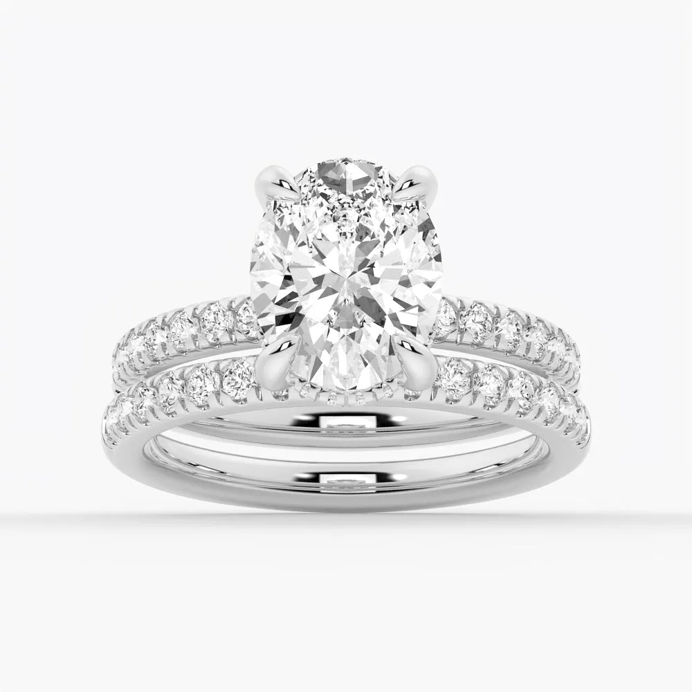 3 CT. Micropavé Oval Moissanite Engagement Ring With Hidden Halo