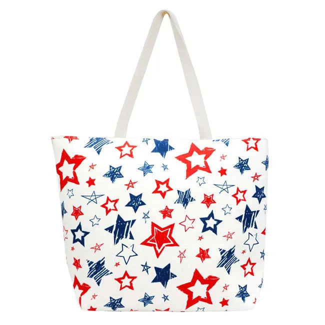 American USA Flag Star Patterned Beach Tote Bag