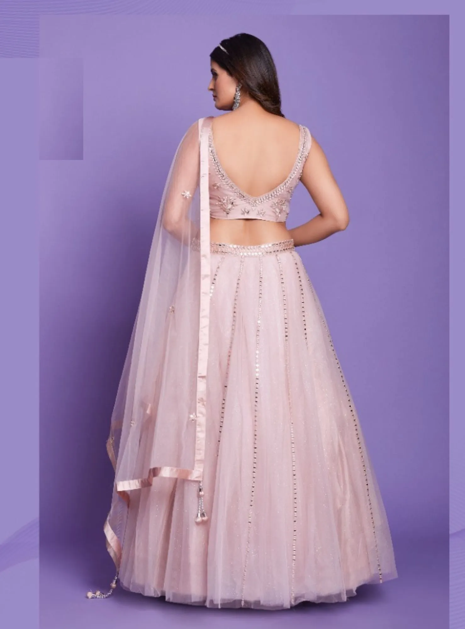 Baby Pink Lehenga With Silver Mirror Embroidery- Clearance