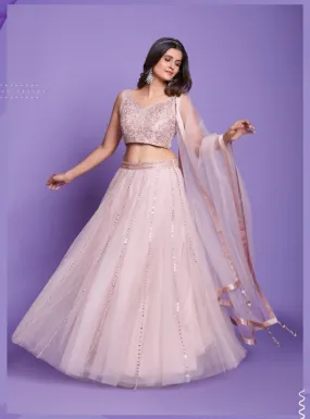 Baby Pink Lehenga With Silver Mirror Embroidery- Clearance