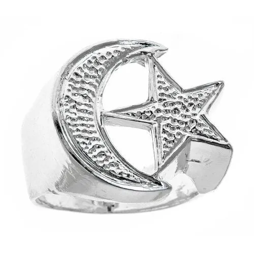 Better Jewelry Men's .925 Sterling Silver Muslim / Islamic Crescent Moon & Star Ring