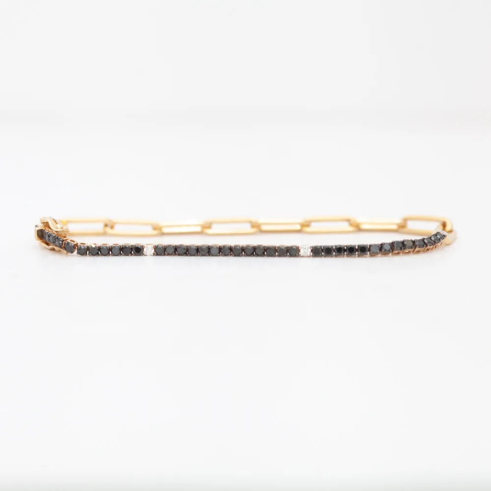 Black and White Diamond & Paperclip Half Tennis Bracelet