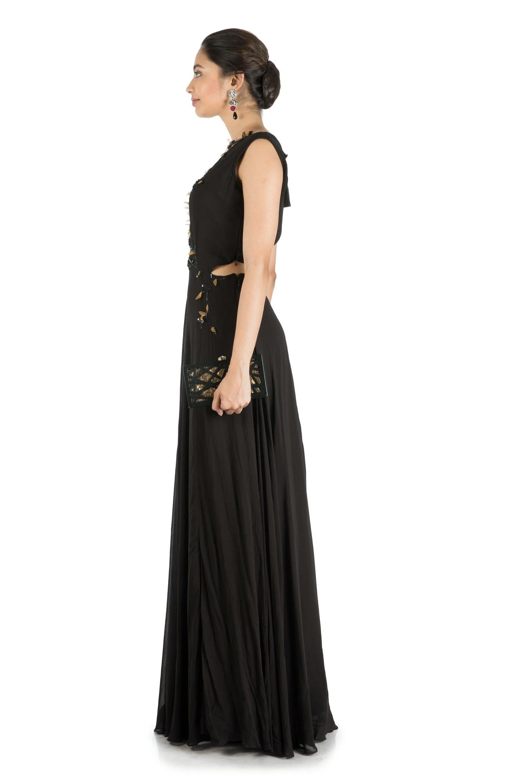 Black Gown With Neck Cutline