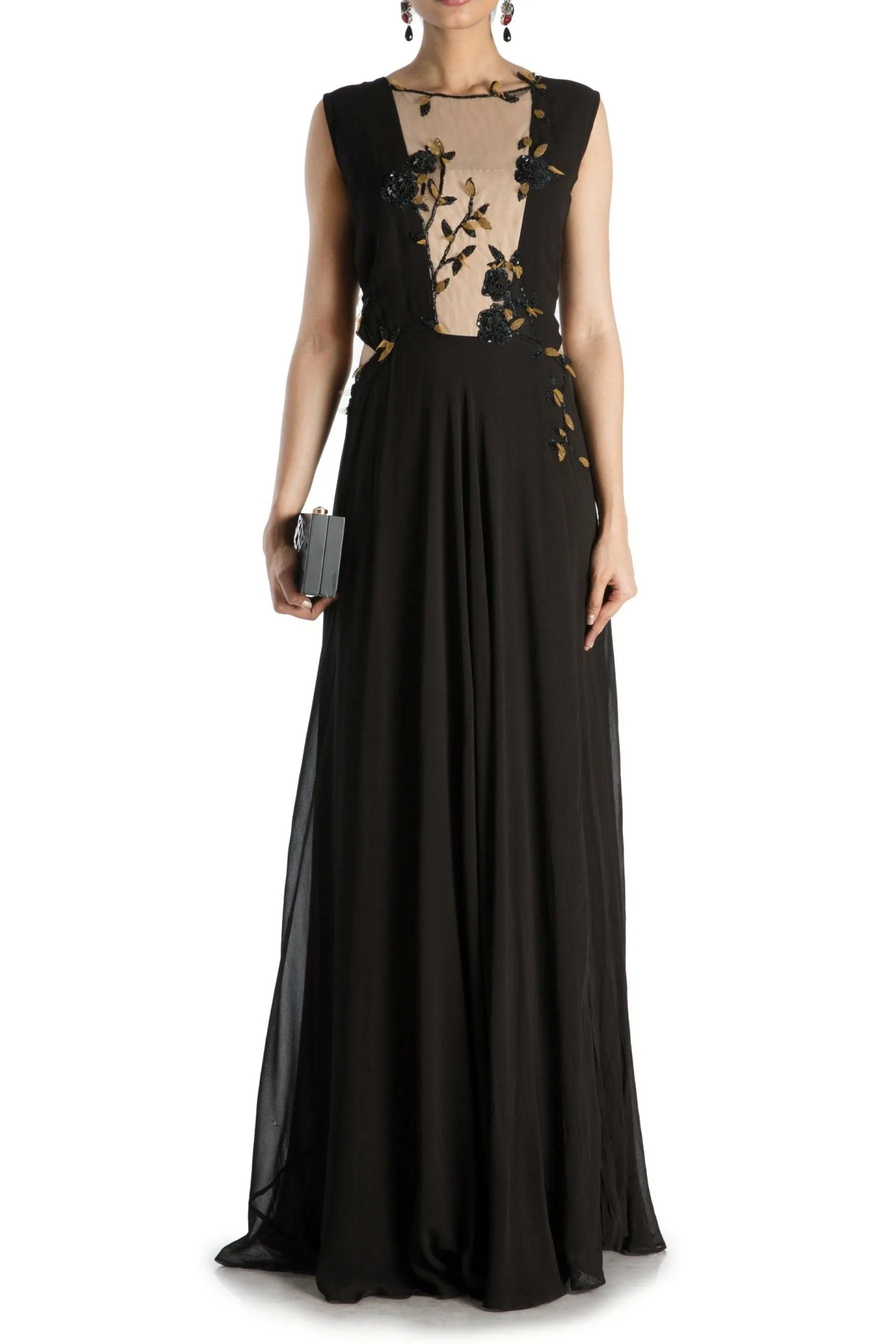 Black Gown With Neck Cutline