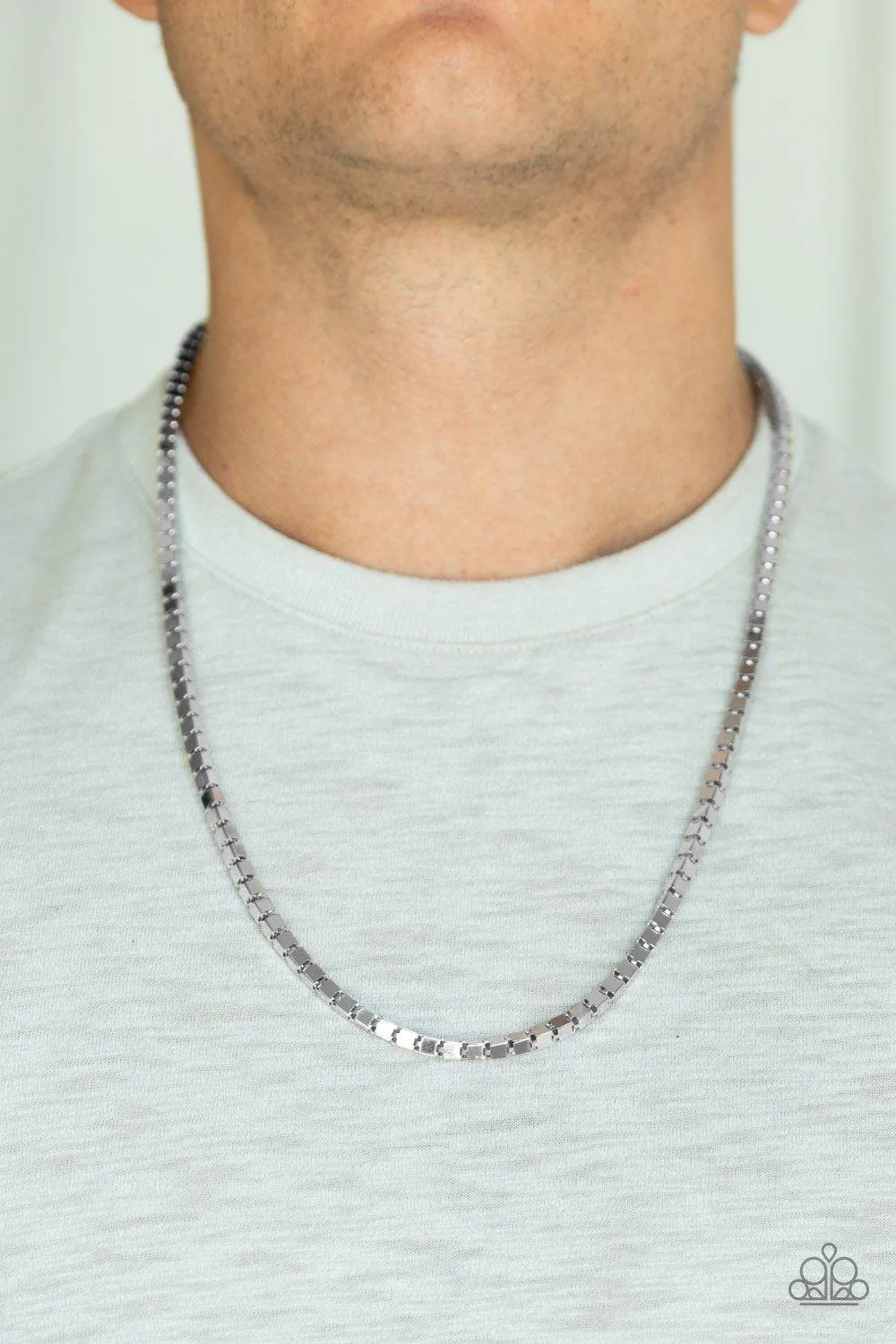 Boxed In Men's Silver Box Chain Necklace - Paparazzi Accessories