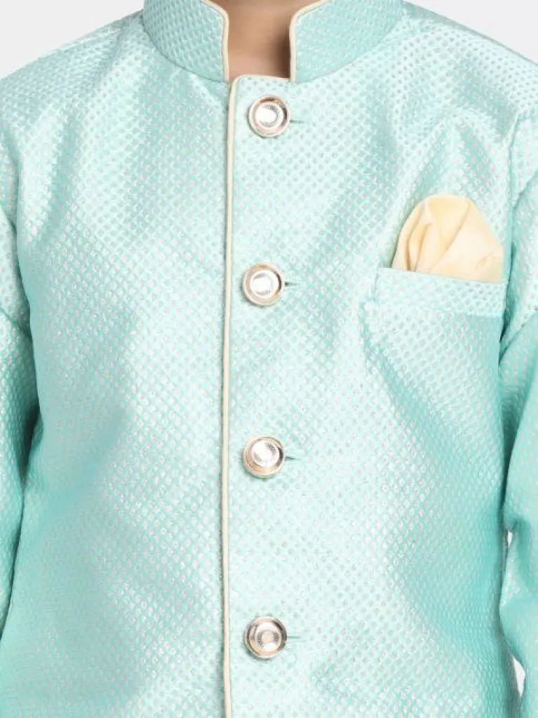 Boys' Mint Green Jute Silk Blend Sherwani Set