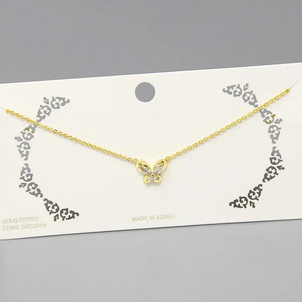 Butterfly CZ Stone Pendant Short Chain Necklace