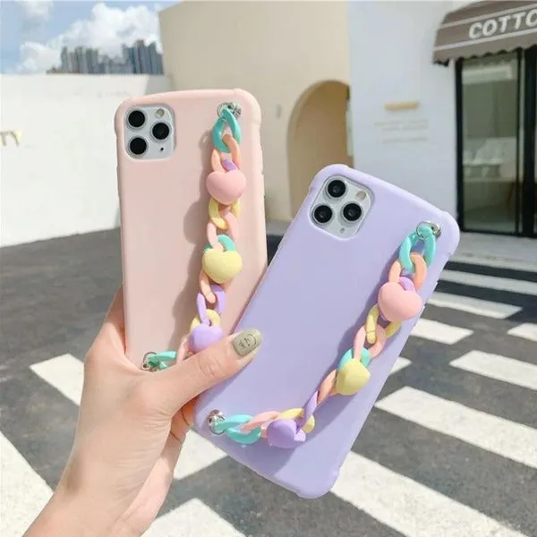 Candy Color with Cute Heart Chain Case