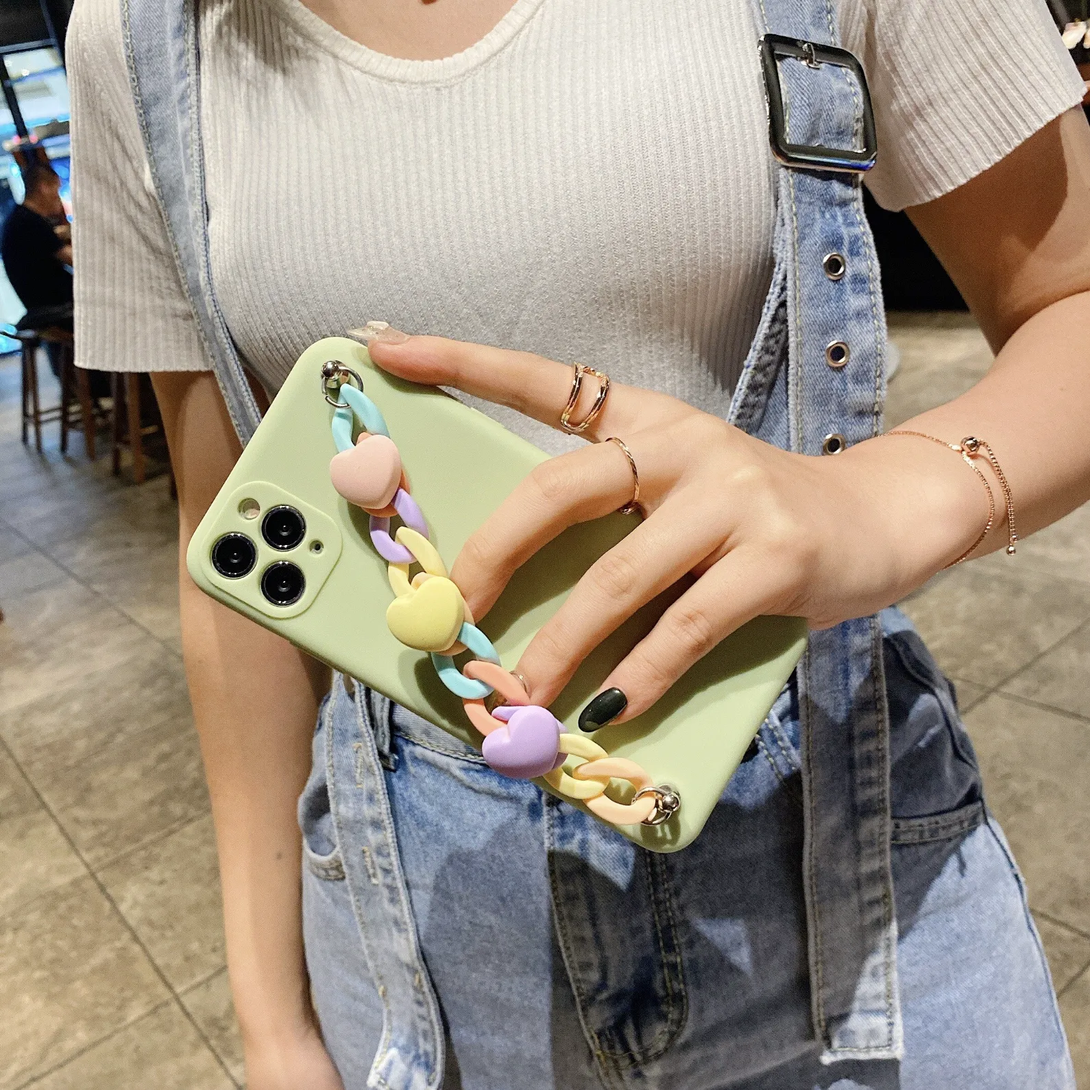 Candy Color with Cute Heart Chain Case