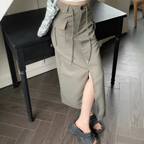 Cargo Split Long Skirt