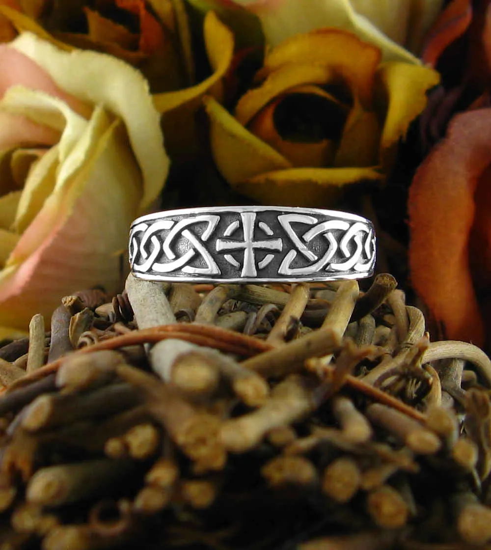 Celtic Cross With Knots Oxidized Ring