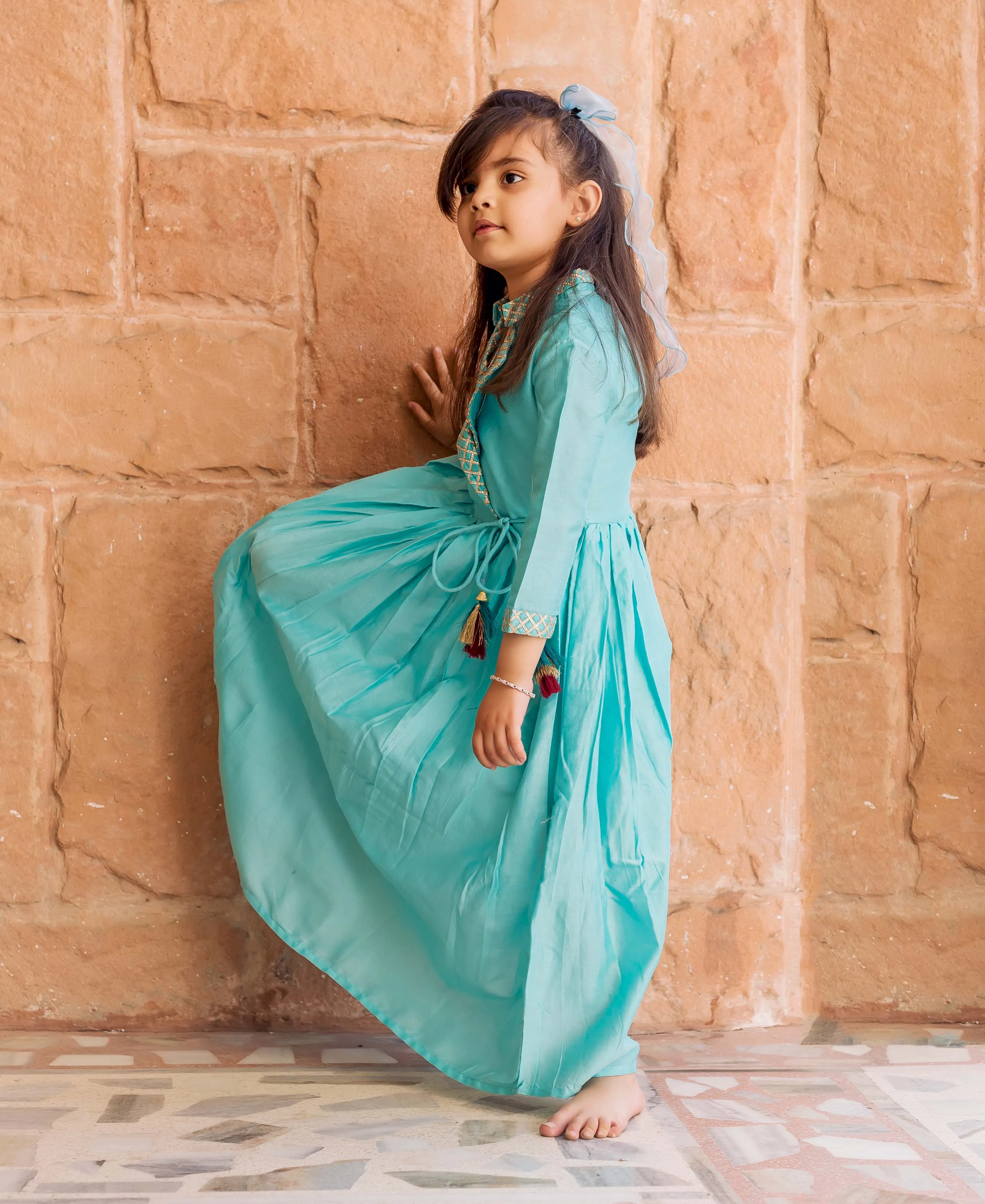 Chanderi Aqua Blue Flared Dress