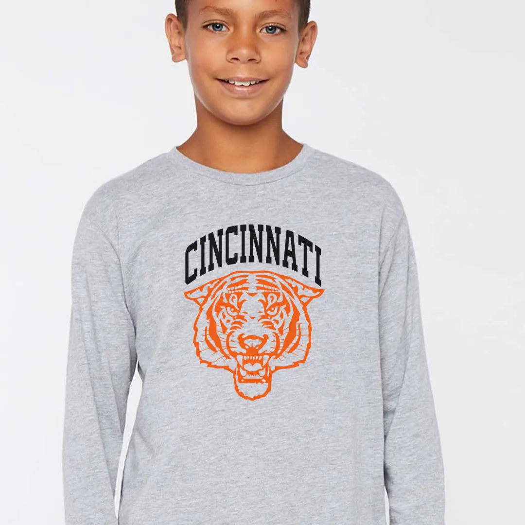 Cincinnati Fierce Tiger Long Sleeve T-Shirt on Gray-YOUTH