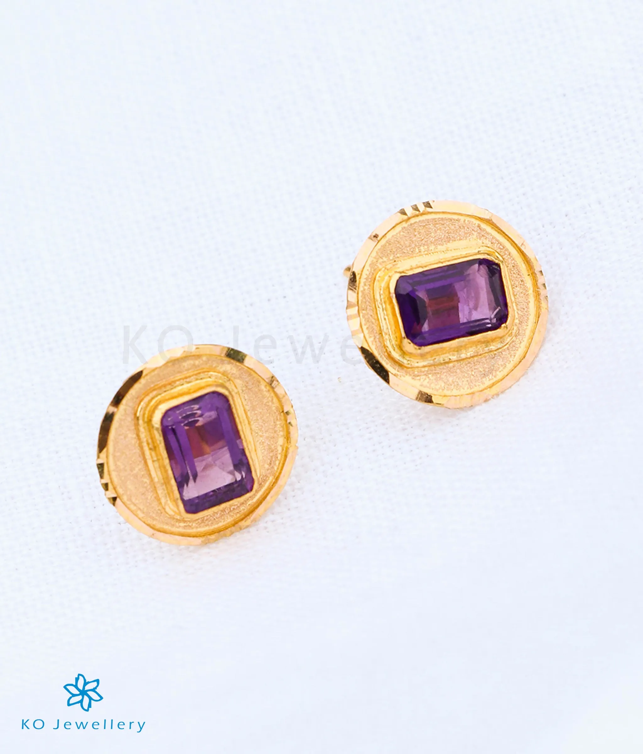 Circular Amethyst Earrings in 22 KT Gold