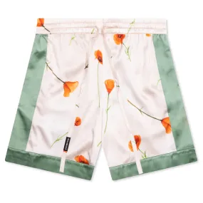 Color Block Silk Shorts - Poppy Ivory