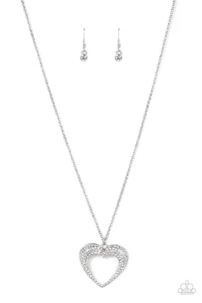 Cupid Charisma White Rhinestone Heart Necklace - Paparazzi Accessories