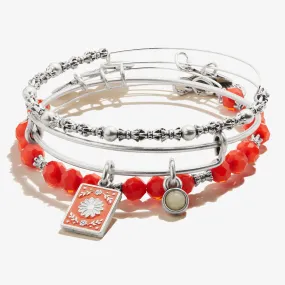 Daisy   Pineapple Jasper Duo Charm Bangle, Set of 3