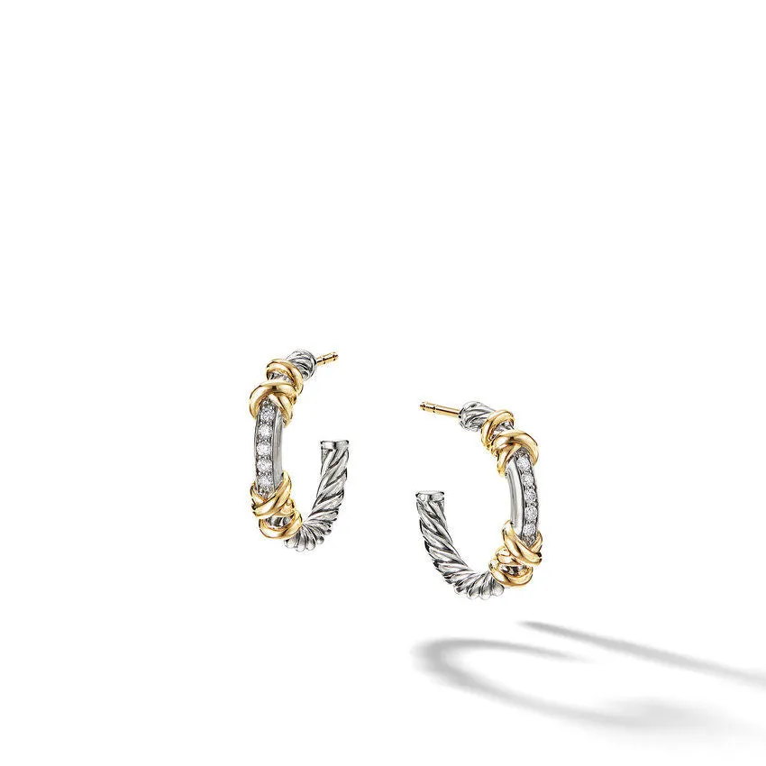 David Yurman Petite Helena Hoop Earrings with 18K Yellow Gold with Diamonds