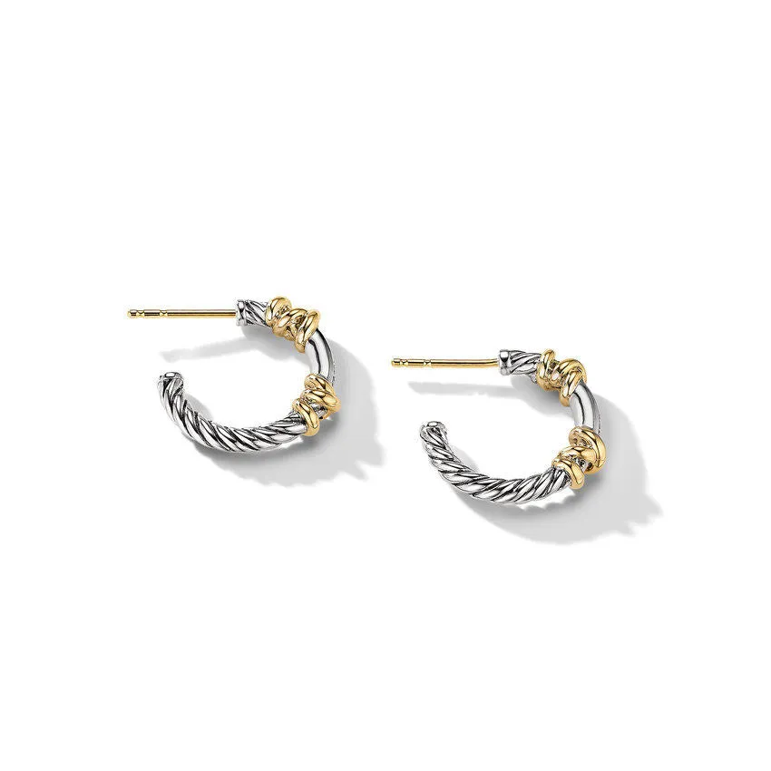 David Yurman Petite Helena Hoop Earrings with 18K Yellow Gold with Diamonds