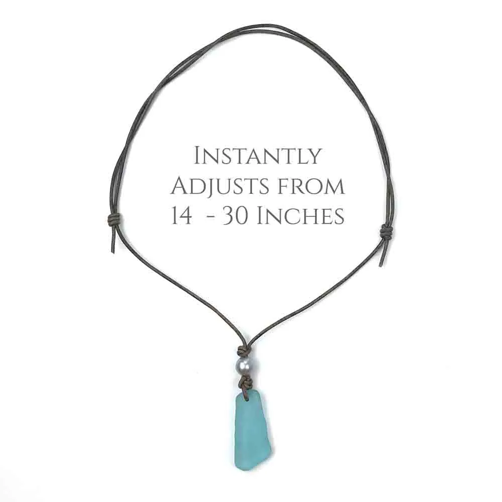 Deep Gray Sea Glass Leather Necklace | #1618