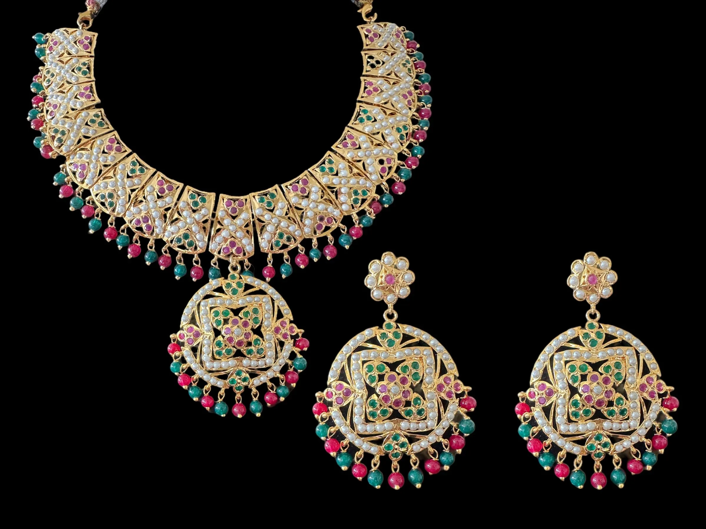 DNS109 Ruchika  necklace set in red green ( READY TO SHIP )