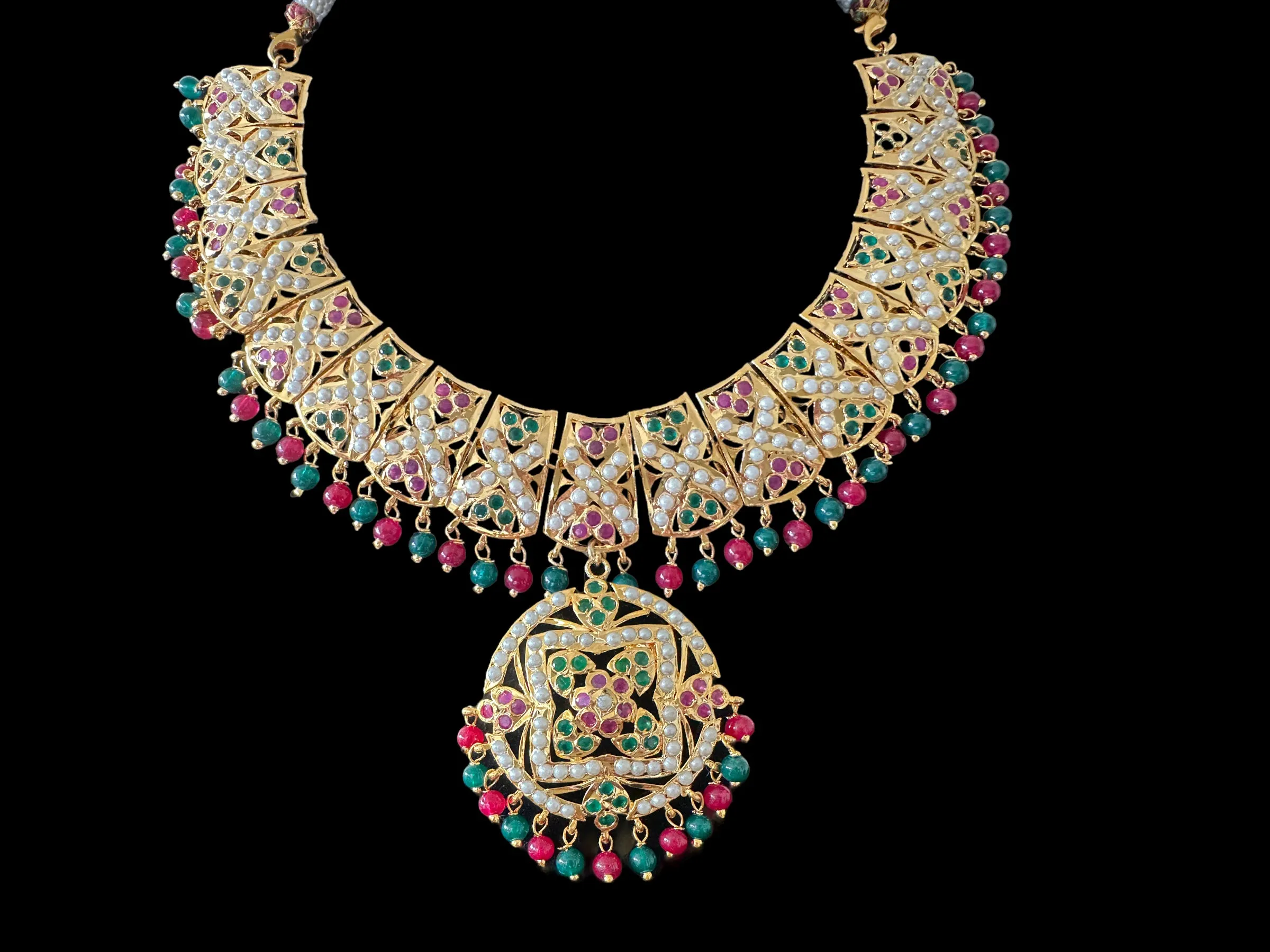 DNS109 Ruchika  necklace set in red green ( READY TO SHIP )