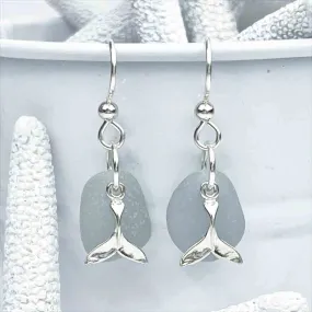 Dusk Gray Sea Glass Earrings with Sterling Silver Tail Charms| # 1779