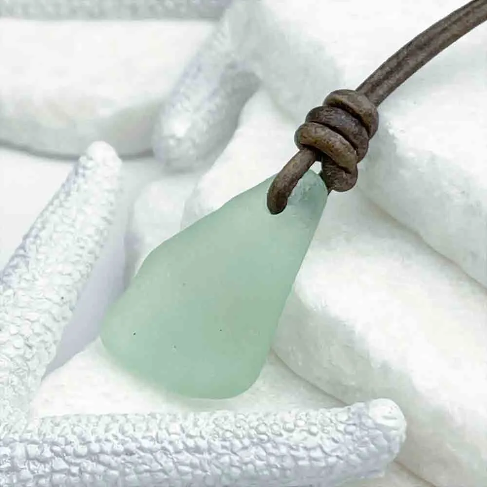 Eerie UV Sea Glass Surfside Leather Necklace | #5274