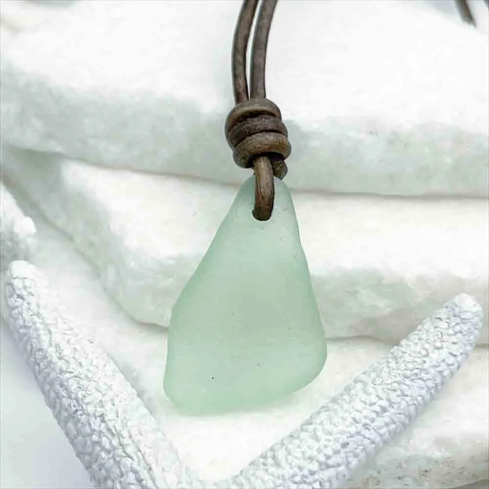 Eerie UV Sea Glass Surfside Leather Necklace | #5274